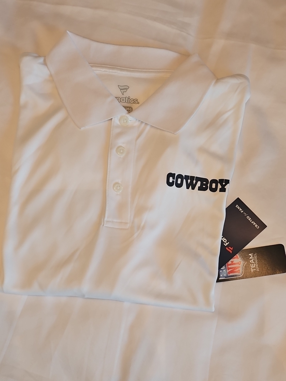 Fanatics White Polo with Navy Dallas COWBOYS Chest Print